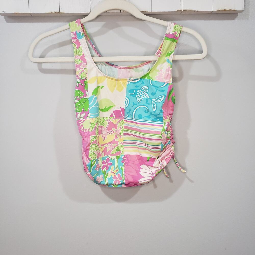 Lilly Pulitzer Girls Swim Top 14 Patchwork Print Bright Summer Tankini - Picture 2 of 3